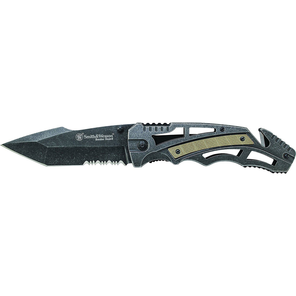 SW Border Guard Folder 4.5 in Black Combo Blade G-10 Handle